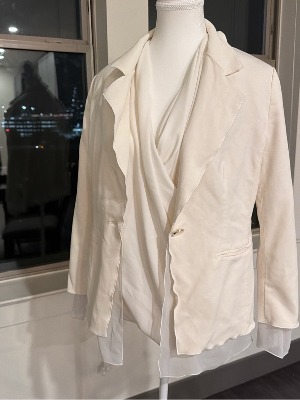 Rena Lange Cream Lightweight Draped Blazer & matching top underneath two pieces